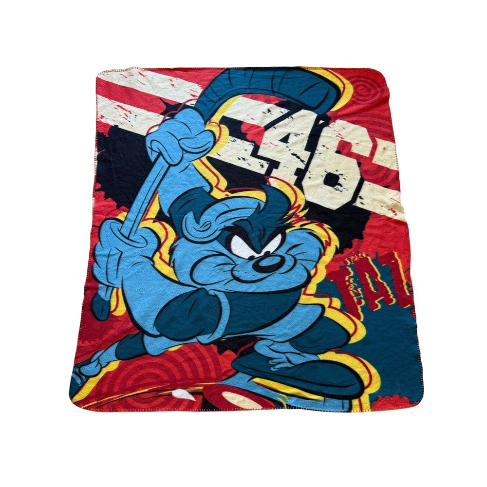 Vintage Looney Tunes Taz Tasmanian Devil Hockey Fleece Blanket Safdie & Co 49x55